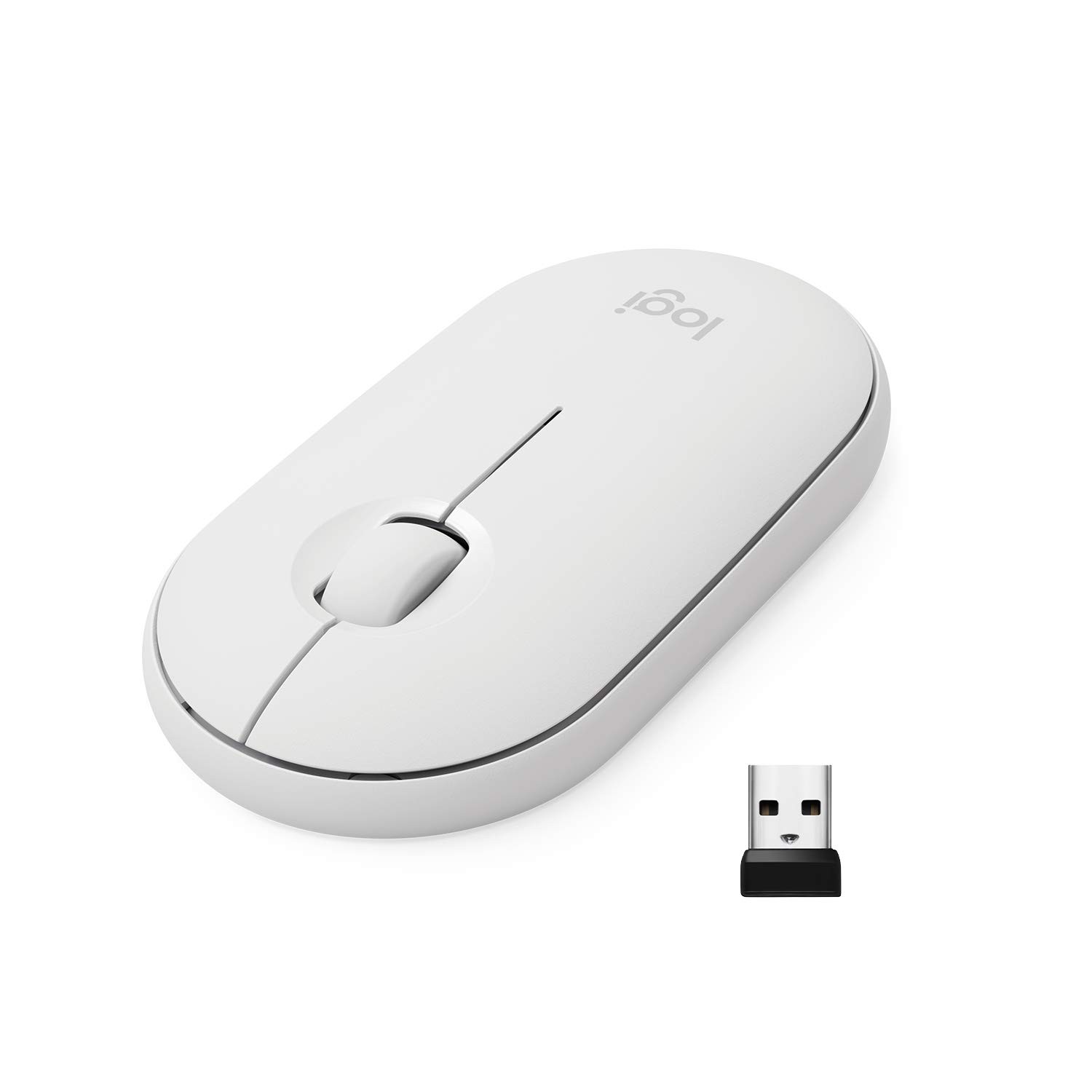 M350 Pebble Wireless Mouse, Bluetooth or 2.4 GHz With USB Mini-Receiver, Silent, Slim Computer Mouse With Quiet Click for Laptop/Notebook/PC/Mac White