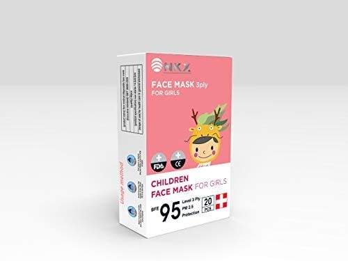 20-Piece BFE95 Disposable 3 Ply Kids Face Mask For Girls